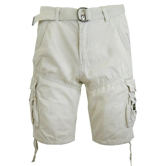 Mens Cargo Shorts Belted Cotton Twill Flat Front Washed Utility Pockets