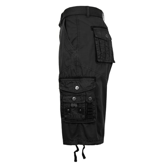 Mens Cargo Shorts Belted Cotton Twill Flat Front Washed Utility Pockets