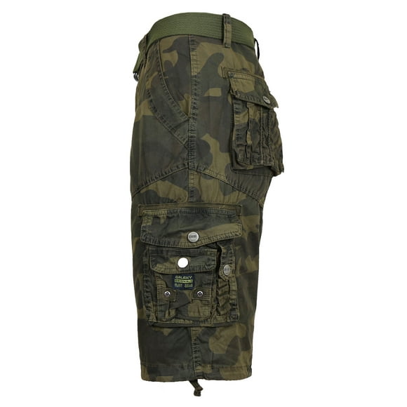 Mens Cargo Shorts Belted Cotton Twill Flat Front Washed Utility Pockets