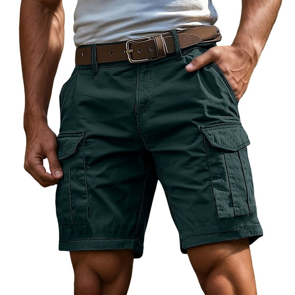 Mens Cargo Shorts Bermuda Length Multi Pocket Jogger Fit Utility Outdoor Travel Walking Daily Wear Dark Blue Size XXXL