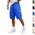 thumbnail image 1 of Mens Cargo Shorts Big and Tall Drawstring Elastic Waist Athletic Hiking Shorts Lightweight Bermuda Short with Pockets Blue M, 1 of 9