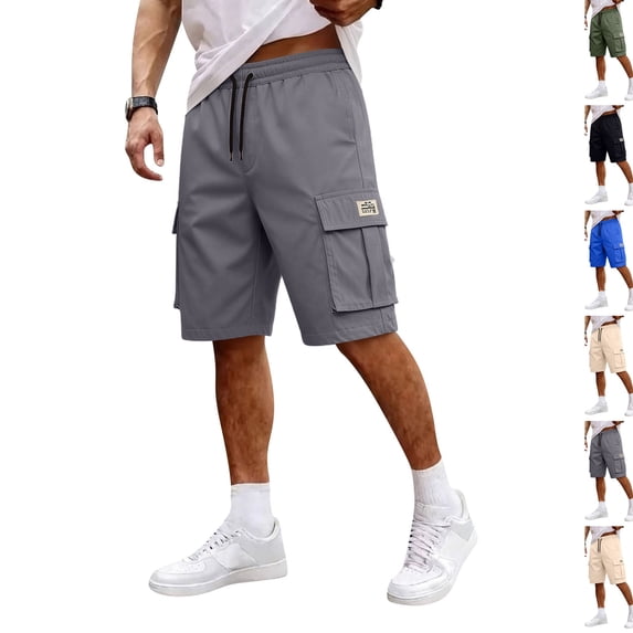 Mens Cargo Shorts Big and Tall Drawstring Elastic Waist Athletic Hiking Shorts Lightweight Bermuda Short with Pockets Gray XL