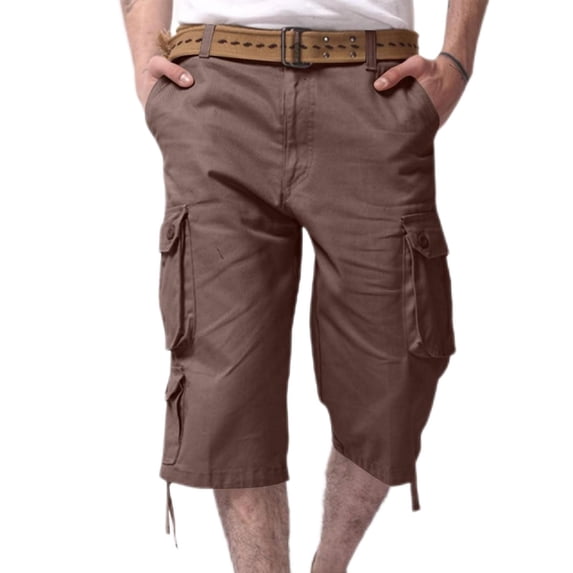 Mens Cargo Shorts Capris Pants Cotton Ripstop Straight Leg Below Knee Twill Casual Summer Long Shorts with Muti Pocket Coffee