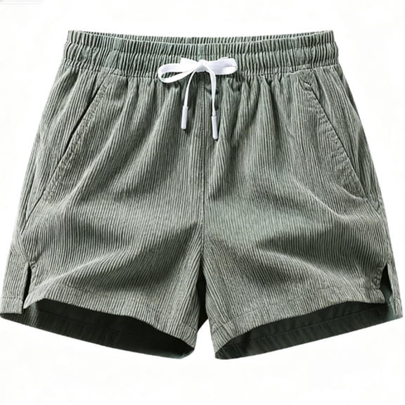 Mens Cargo Shorts Casual Drawstring Elastic Waist Corduroy Summer Beach with Pockets