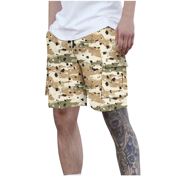 Mens Cargo Shorts Casual Drawstring Waist Elastic Outdoor Golf Shorts with Multipockets