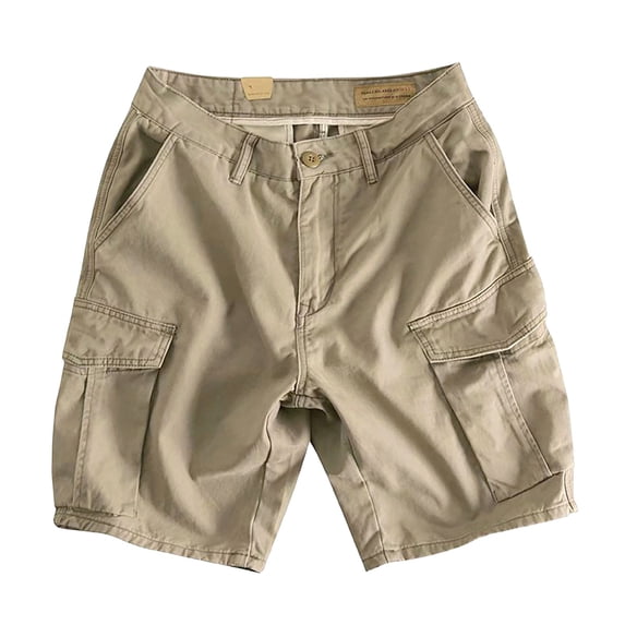 Mens Cargo Shorts Casual Quarter Pants with Pocket Solid Color Comfortable Mens Casual Shorts Khaki L