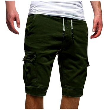 Mens Cargo Shorts Casual Waist Elastic Drawstring Outdoor Golf Shorts with 6 Pockets