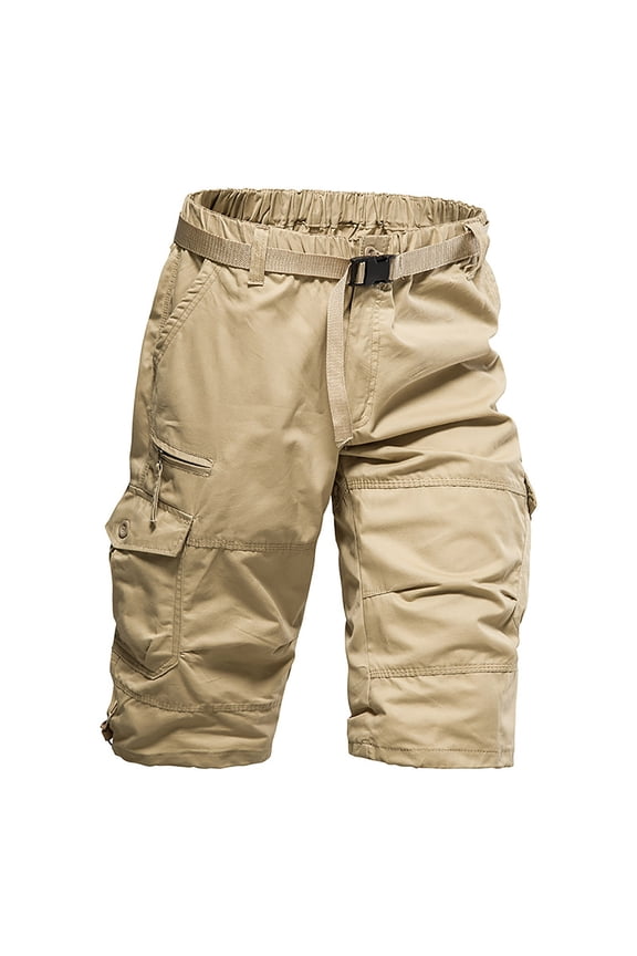 Mens Cargo Shorts Cotton Ripstop Straight Leg Below Knee Twill Casual Summer Long Shorts Khaki L