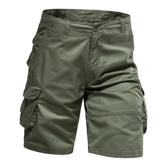 Mens Cargo Shorts Cotton Ripstop Straight Leg Knee Length Twill Casual Summer Long Work Shorts with Muti Pocket Size 32-44 Army Green