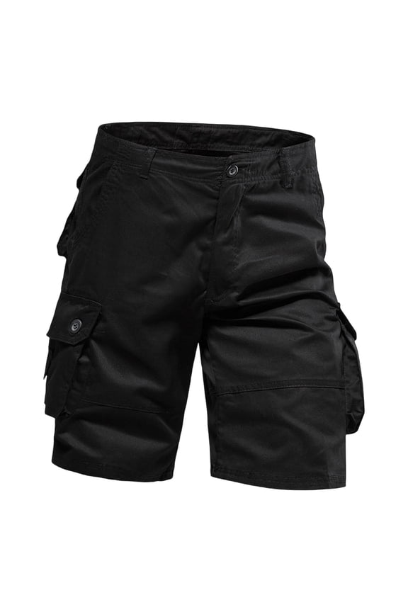Mens Cargo Shorts Cotton Ripstop Straight Leg Knee Length Twill Casual Summer Long Work Shorts with Muti Pocket Size 32-44 Black