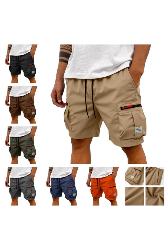 Mens Cargo Shorts Drawstring Multi Pockets Wide Leg Work Shorts Stretch Ripstop Outdoor Travel Camp Hiking Short with Multi Pockets Khaki 2XL