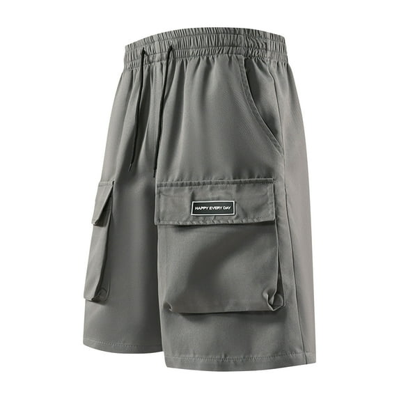 Mens Cargo Shorts Elastic Waist Bermuda Shorts Solid Color Sports Fitness Training Shorts with Multiple Pockets