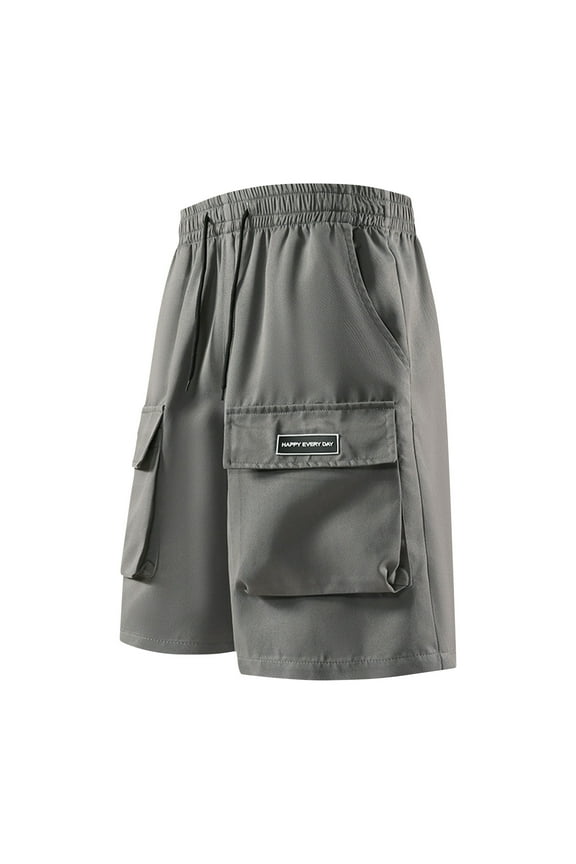 Mens Cargo Shorts Elastic Waist Bermuda Shorts Solid Color Sports Fitness Training Shorts with Multiple Pockets
