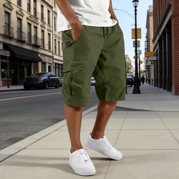 Mens Cargo Shorts Elastic Waist Drawstring Baggy Short Pants Summer Work Casual Solid Sweatpants Shorts with Multi Pockets Army Green 4XL