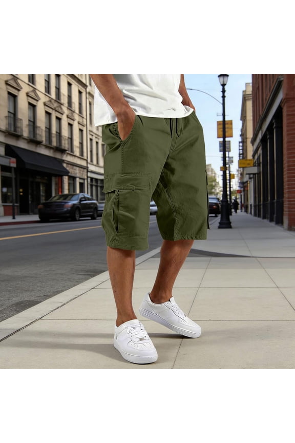 Mens Cargo Shorts Elastic Waist Drawstring Baggy Short Pants Summer Work Casual Solid Sweatpants Shorts with Multi Pockets Army Green XL
