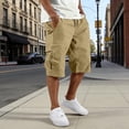 thumbnail image 1 of Mens Cargo Shorts Elastic Waist Drawstring Baggy Short Pants Summer Work Casual Solid Sweatpants Shorts with Multi Pockets Khaki XL, 1 of 6