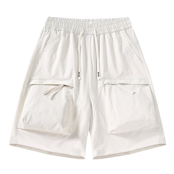 Mens Cargo Shorts Elastic Waistband Drawstring Shorts Pants Summer Outdoor Work Casual Lightweight Big & Tall Camo Cargo Shorts Multi Pocket Quick Dry Pants,White XL