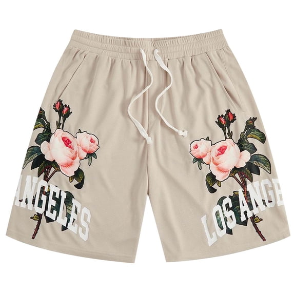 Mens Cargo Shorts Letter Graphic Track Shorts Drawstring Waist Summer Workout Shorts Khaki M