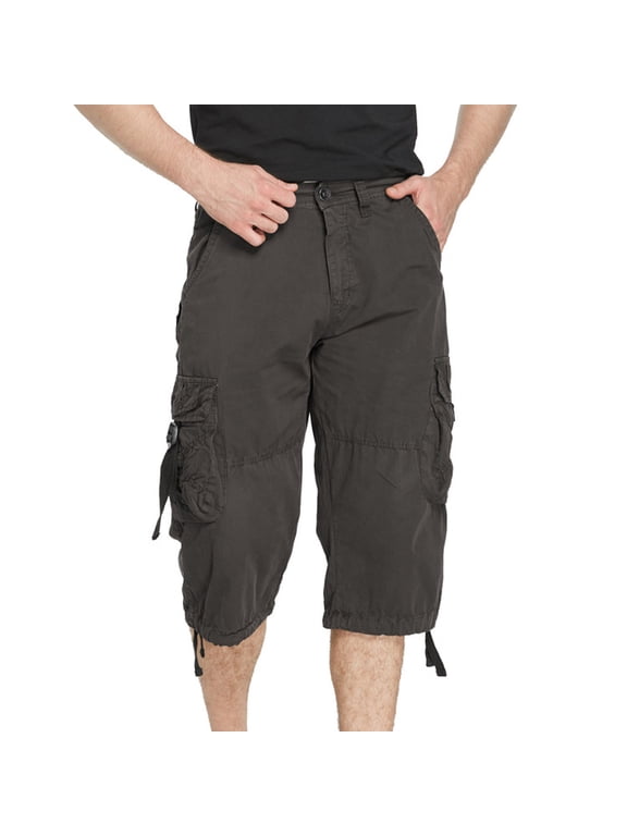 Mens Cargo Shorts Long Capri Below The Knee Shorts 3/4 Relaxed Fit Long Shorts with Pockets Dark Gray M