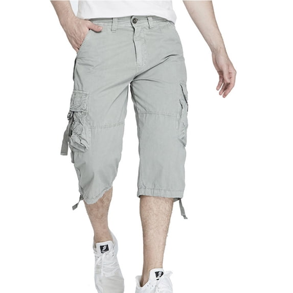 Mens Cargo Shorts Long Capri Below The Knee Shorts 3/4 Relaxed Fit Long Shorts with Pockets White M