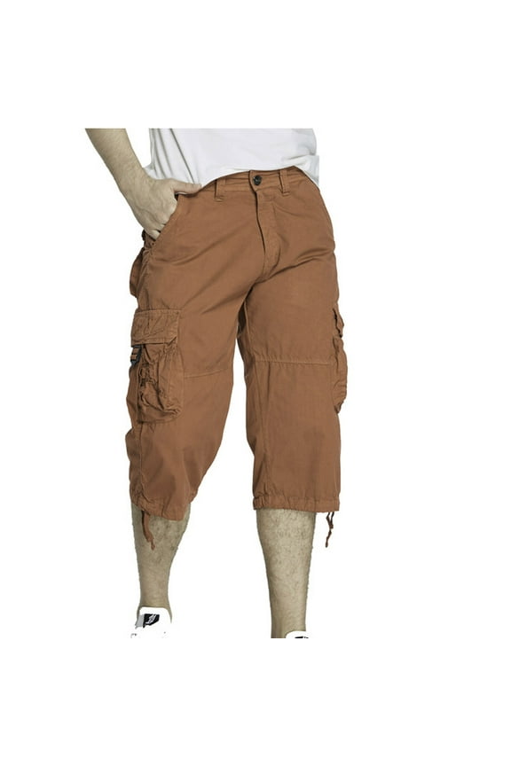 Mens Cargo Shorts Long Capri Below The Knee Shorts 3/4 Relaxed Fit Long Shorts with Pockets Yellow S