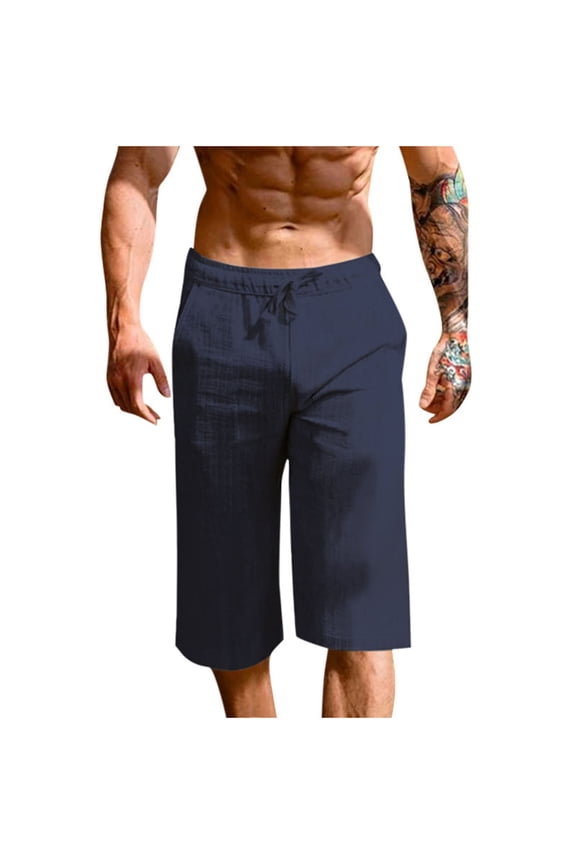 Mens Cargo Shorts Long Capri Elastic Below The Knee 3/4 Cotton Casual Summer Shorts with Pockets Linen Pants Men formal