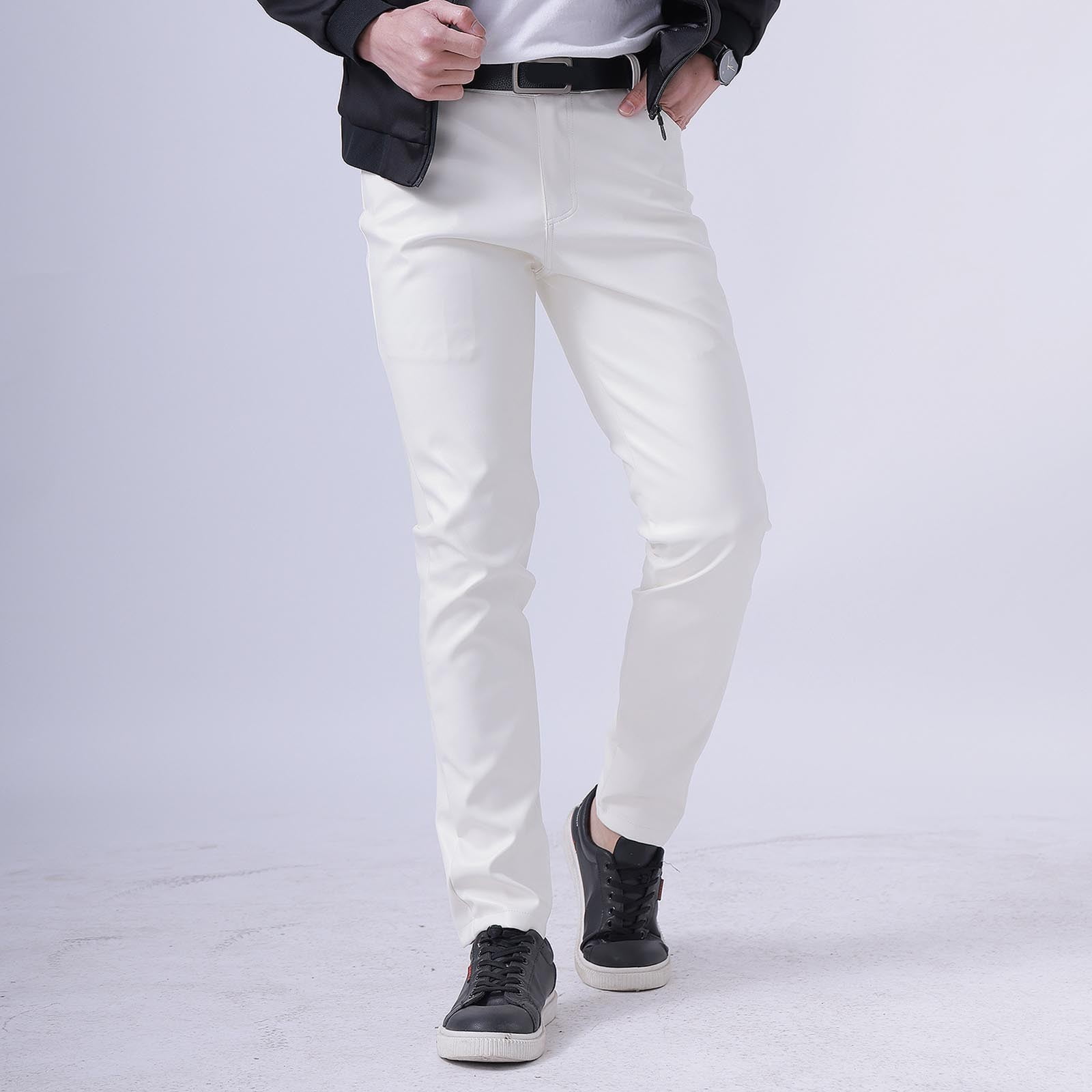 Mens Cargo Shorts Mens Slim Fitting Leather Pants Leggings Color Elastic  Trend Motorcycle Leather Pants White 