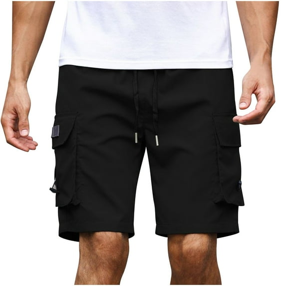 Mens Cargo Shorts Multi-Pockets Drawstring Elastic Waist Hiking Fishing Outdoor Short Pants Fathers Gift