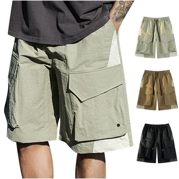 Mens Cargo Shorts Multi Pockets Plus Size Elastic Waist Solid Color Casual Shorts Workout Running Gym Stretch Summer Beach Pants Gifts for Men Brown XL