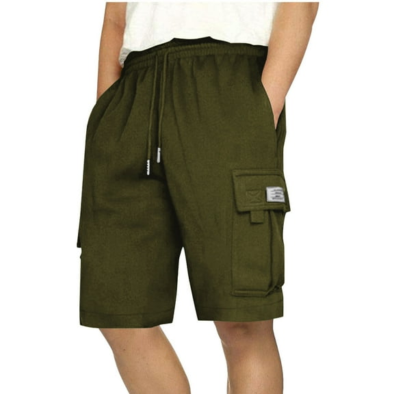 Mens Cargo Shorts Qiggri Men's Casual Solid Pants Drawstring Waist Athletic Gym Shorts With Pocket