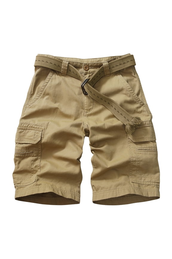 Mens Cargo Shorts, Relaxed Fit Cotton Casual Work Shorts with 8 Pockets, 11-inch Inseam,Khaki Size 36
