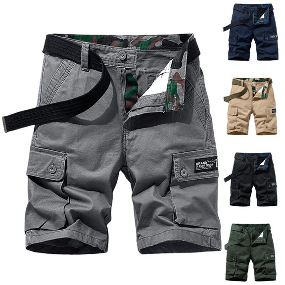 Mens Cargo Shorts Relaxed Fit Multi Pocket Military Tactical Combat Shorts Classic Lettering Patch Details Heavy Duty Casual Work Shorts No Belt Black L