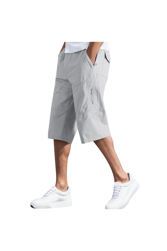 Mens Cargo Shorts Size 36 Stretch Waist Rip-Stop Straight Athletic Jogger Sports Outdoor Trousers Regular Fit with Multi-Pocket,Grey,XL