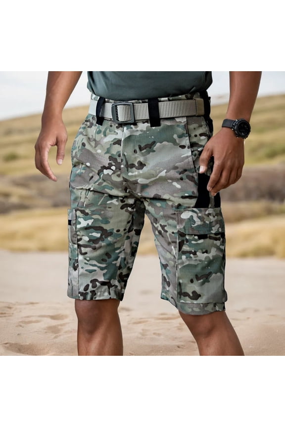 Mens Cargo Shorts Slim Fit Camo 5 Inch Summer Outdoor Hiking Sports Work Mulitple Pocket Shorts Camouflage L