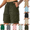 thumbnail image 1 of Mens Cargo Shorts Solid Color Straight Buttons Multi Pockets Elastic Waist Casual Outdoor Beach Gym Workout Shorts Size M-3XL, 1 of 9