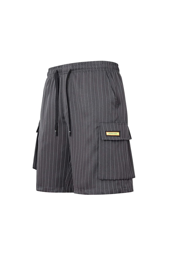 Mens Cargo Shorts Striped Casual Elastic Waist Lightweight Outdoor Hiking Work Short with Big Pockets