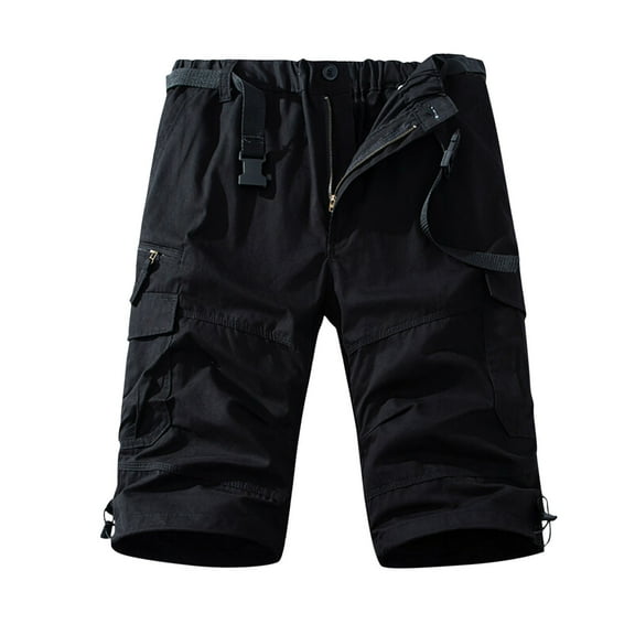 Mens Cargo Shorts Summer Casual Classic Fit Outdoor Work Shorts Elastic Waist Button Zipper Multi Pockets Shorts for Men