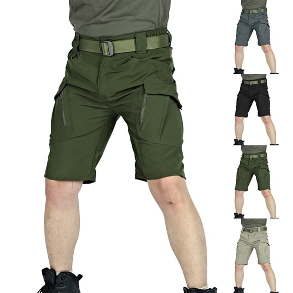 Mens Cargo Shorts Summer Casual Solid Fashion Pockets Elastic Waist Zipper Comfortable Shorts Cargo Pant Summer Casual Work Shorts for Beach Army Green XL
