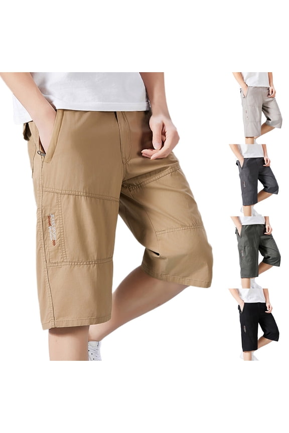 Mens Cargo Shorts Summer Elastic Waist Drawstring Solid 7 Inch Length Multi Pocket Casual Shorts Green XXXXL