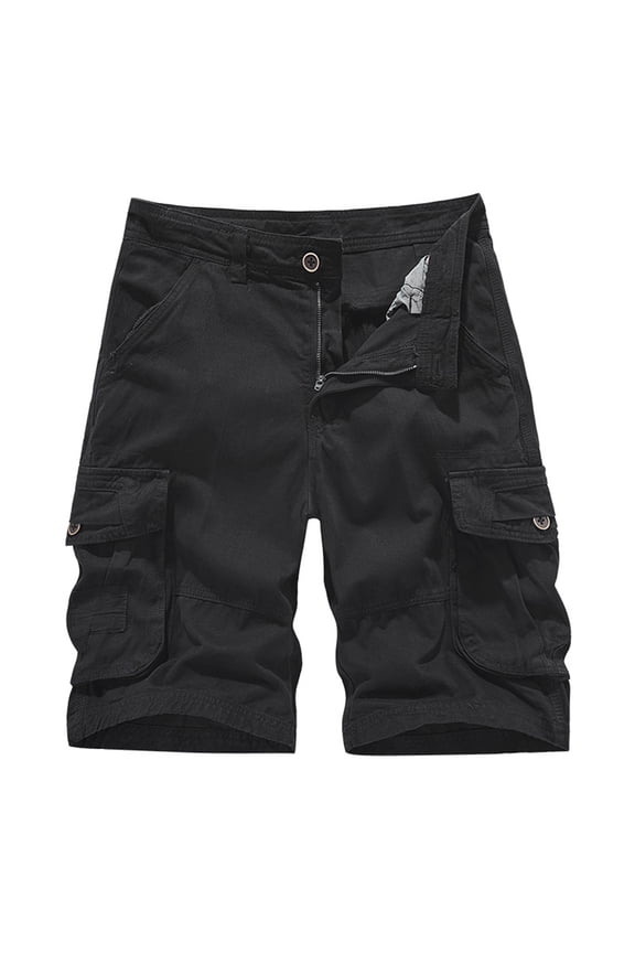 Mens Cargo Shorts Summer Elastic Waist Fashion Solid Color Casual Short Relaxed Fit Quick Dry Shorts with Multi-Pockets