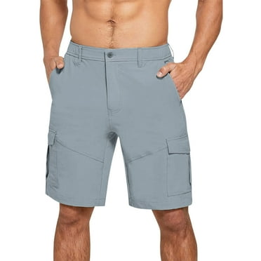 Mens Cargo Shorts Summer Loose Solid Semi Elastic Waist Zipper Fly Pocket Absorbing and Breathable Pants