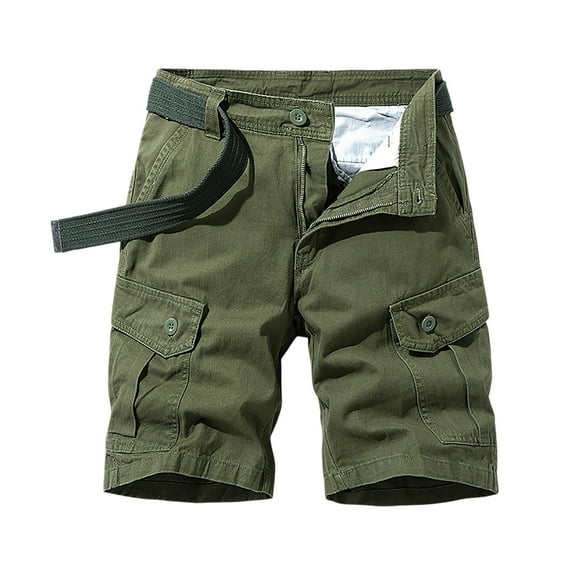 Mens Cargo Shorts Summer Outdoor Streetwear Solid Color Loose Fit Shorts Green 38