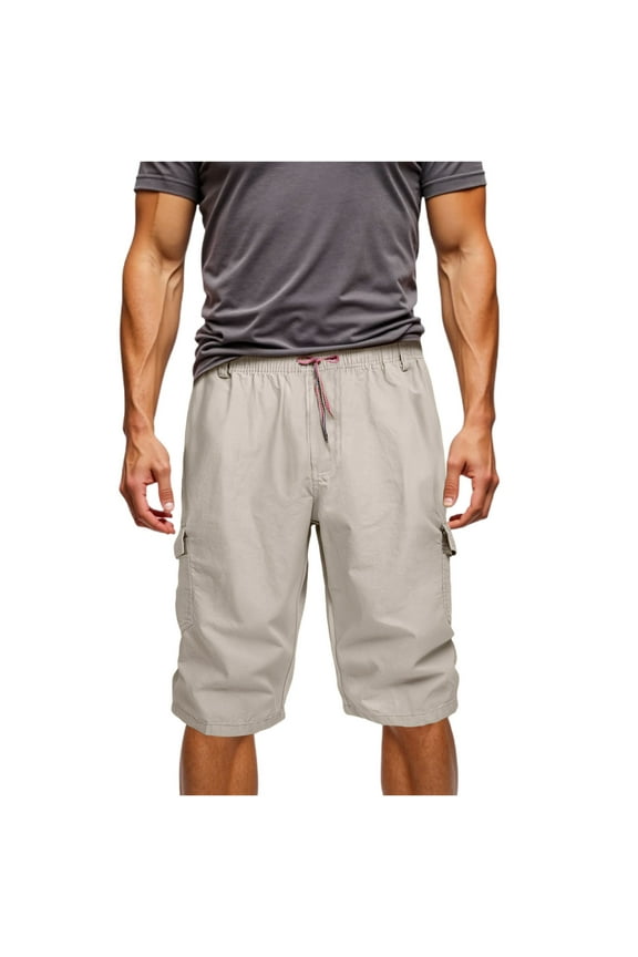 Mens Cargo Shorts for Men Summer Casual Solid Fashion Pockets Elastic Waist Zipper Comfortable Short Cargo Pant Gray,5XL