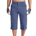 thumbnail image 1 of Mens Cargo Shorts with 7 Pockets Casual Long Blew Knee Capri 3/4 Pants for Work Fishing Hiking Athletic, 1 of 7