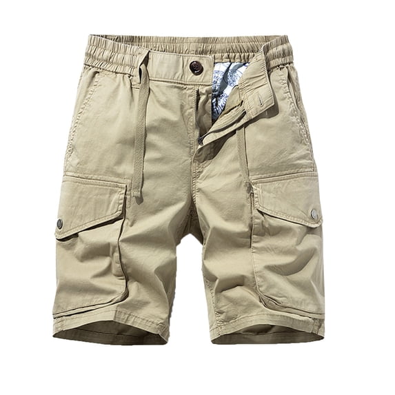Mens Cargo Shorts with Multi Pockets Drawstring Elastic Waist Straight Leg Solid Work Shorts Outdoor Short Pants Khaki,XL