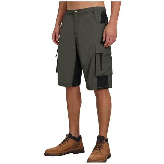 Mens Cargo Shorts with Pockets Waterproof Straight Leg Stretch Sweat Short Summer Work Casual Outdoor Pants (L, Army Green #A)