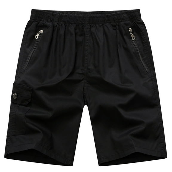 Mens Cargo Shorts with Zipper Pockets L-5XL Big & Tall Elastic Waist Plus Size Casual Solid Lightweight Straight Leg Outdoor Beach Short
