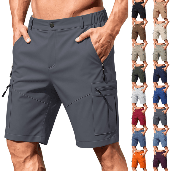 Mens Cargo Shorts with Zipper Pockets Quick-Dry Lightweight Casual Hiking Shorts for Golf Fishing Camping Outdoor Travel Dark Gray XL