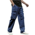 thumbnail image 1 of Mens Cargo Sweat Pants Wide Leg Loose Workout Tactical Pants Multi-pockets Casual Athletic Running Trousers S, Blue, 1 of 6
