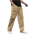 thumbnail image 1 of Mens Cargo Sweat Pants Wide Leg Loose Workout Tactical Pants Multi-pockets Casual Athletic Running Trousers S, Khaki, 1 of 6